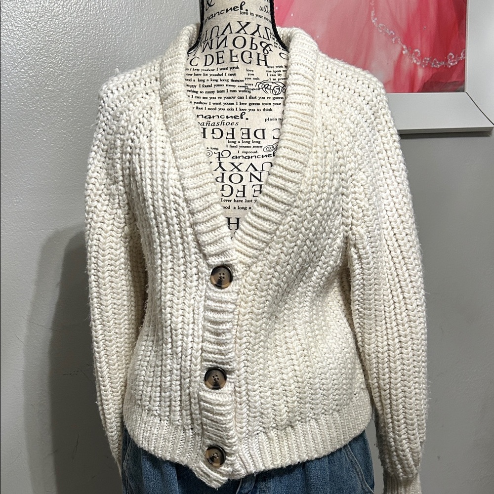 H&M Cream Button-Up Cardigan